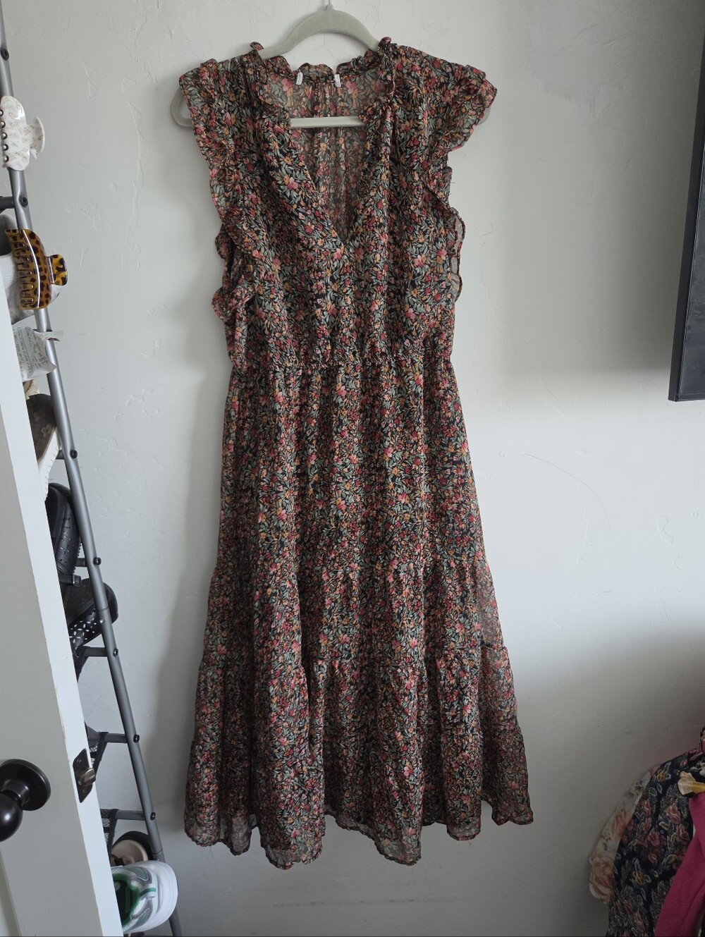 Floral Tiered Maxi Dress with Ruffle Sleeves - Multi Floral